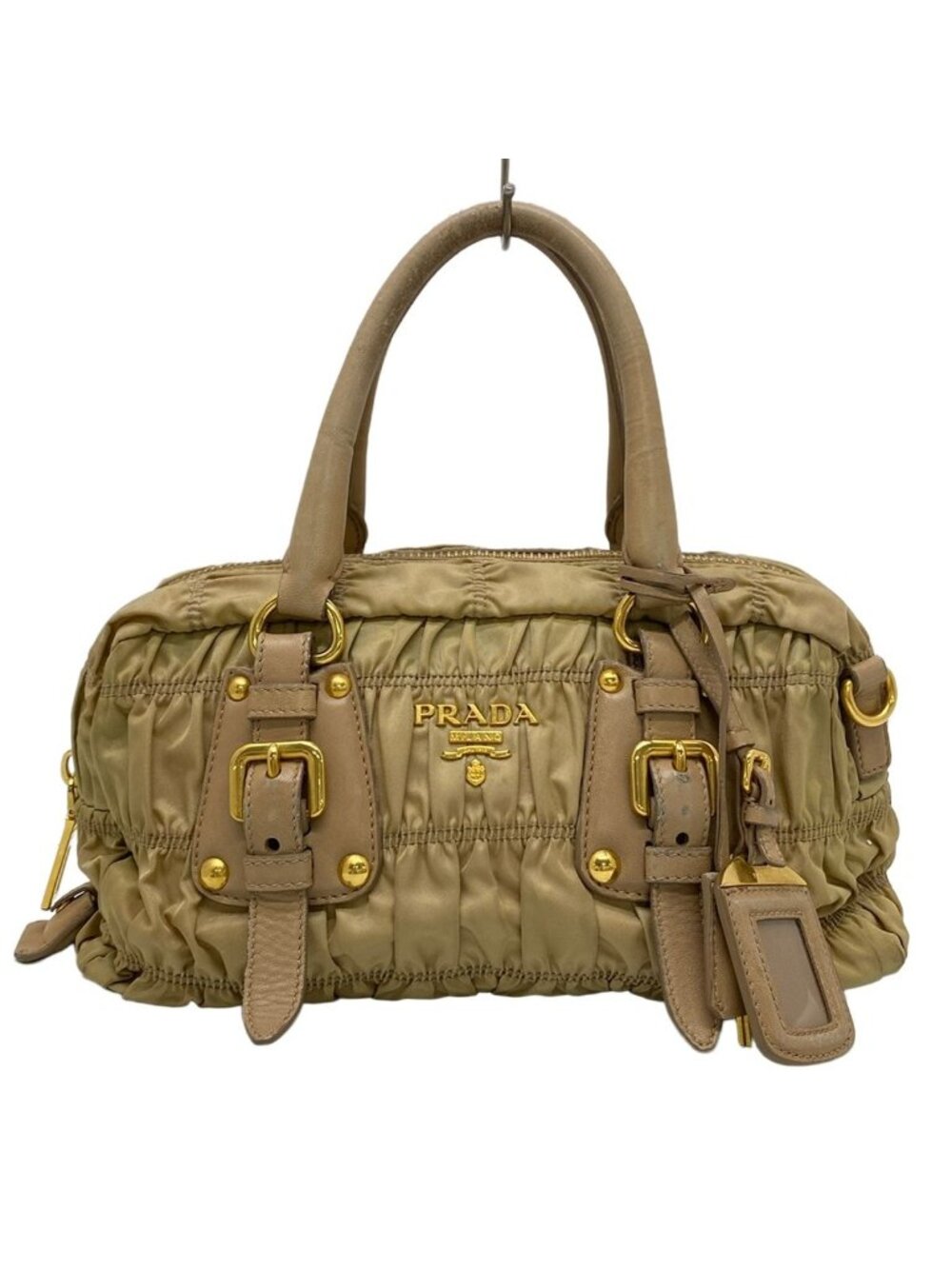 Prada Handbag Gathered Bag Beige Leather Tag